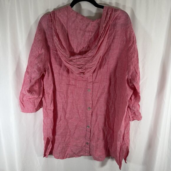 Tahari 100% Linen Hooded Women's 1X Red Lightweight Vneck 3/4 Sleeve - Picture 7 of 10